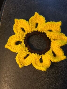 Handmade Yellow Sunflower Crochet Hair Scrunchie